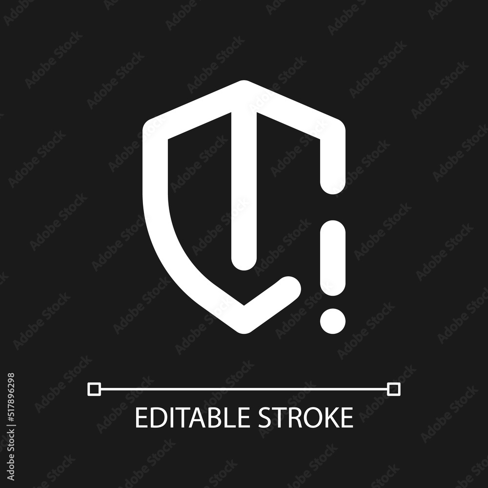 Poster security threat pixel perfect white linear ui icon for dark theme. vulnerability risk. vector line p