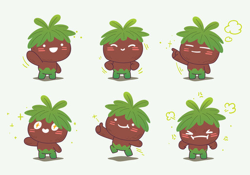 plant and dirt element cartoon character mascot set