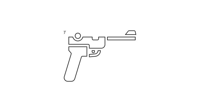 Black line Mauser gun icon isolated on white background. Mauser C96 is a semi-automatic pistol. 4K Video motion graphic animation