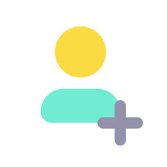 Add new contact flat color ui icon. Create new phone number. Address book management. Email account. Simple filled element for mobile app. Colorful solid pictogram. Vector isolated RGB illustration