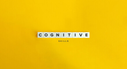 Cognitive Skills Banner. Letter Tiles on Yellow Background. Minimal Aesthetics.