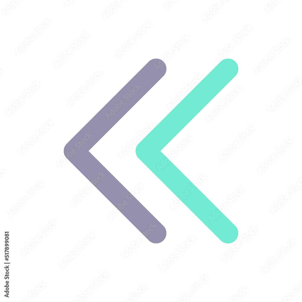 Poster left double arrow flat color ui icon. guillemets. double chevrons. slow down. fast reverse button. s