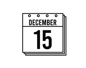 December 15 calendar. December month calendar black and white icon. Simple 3D vector.