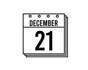 December 21 calendar. December month calendar black and white icon. Simple 3D vector.