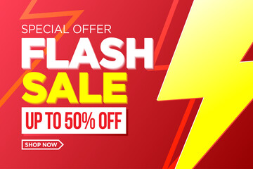 Flash Sale Shopping banner with Thunder sales banner template design for social media and website.Limited Only time and Flash Sale campaign
