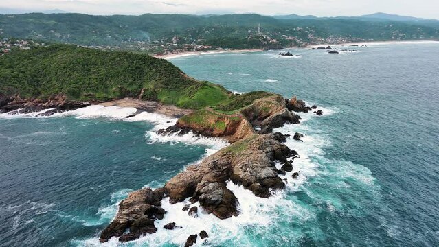 Punta Cometa Mazunte Sea Turtle Conservation Aerial Drone Fly Above Green Cliff