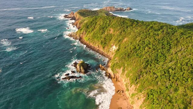 Mazunte Punta Cometa Aerial Drone Above Peninsula Punta Cometa Oaxaca Mexico Sea