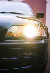 shiny car headlights detail