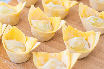 Close-up of homemade wontons