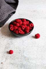 Raspberries on black plate 