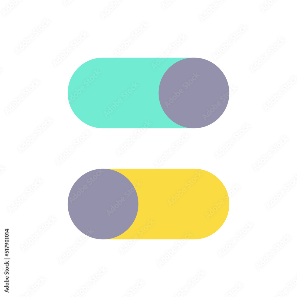 Poster switch on and off buttons flat color ui icon. changing settings. shifting between two opposing state