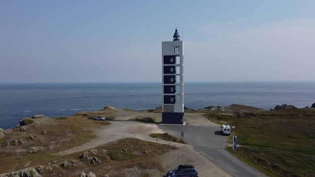 Punta frouxeira lighthouse from a drone eye view in Valdovino. High quality 4k footage