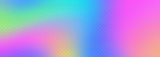 Obraz premium Rainbow dreamy holographic gradient background blank. Horizontal banner or wallpaper tamplate. Copy space, place for text, text area. Bright illustration. Space metaverse technology texture