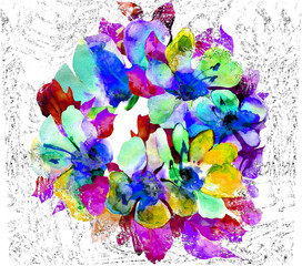 20-oz Tumbler Sublimation  design. Watercolor drawing of a bouquet of colorful flowers. Abstract bright stylization of buds and petals. PNG transparent