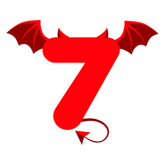 Devil red 7 number with wings for ui games.