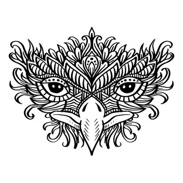 Hand drawn of eagle head in zentangle style