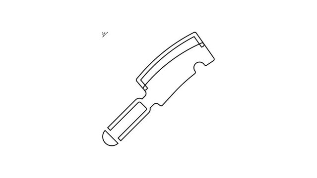 Black line Meat chopper icon isolated on white background. Butcher knife. Kitchen knife for meat. Butcher knife. 4K Video motion graphic animation