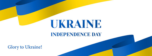 Ukraine Independence day vector banner, header. National holiday greeting card with ukrainian flag. Facebook cover template