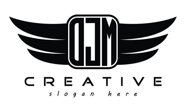 OJM three Letter Wings minimalist creative concept flag Flying abstract Initial wing symbol icon professional logo design, Vector template