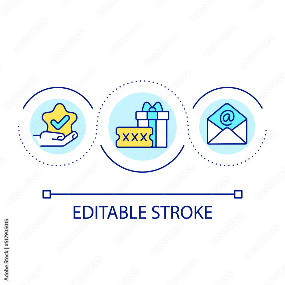 Poster Send discount offer by email loop concept icon. Sale advertisement. Exclusive allowance for customer abstract idea thin line illustration. Isolated outline drawing. Editable stroke. Arial font used