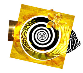20-oz Tumbler Sublimation  design. Golden texture. A black spiral. Shiny metal fish.PNG transparent conical