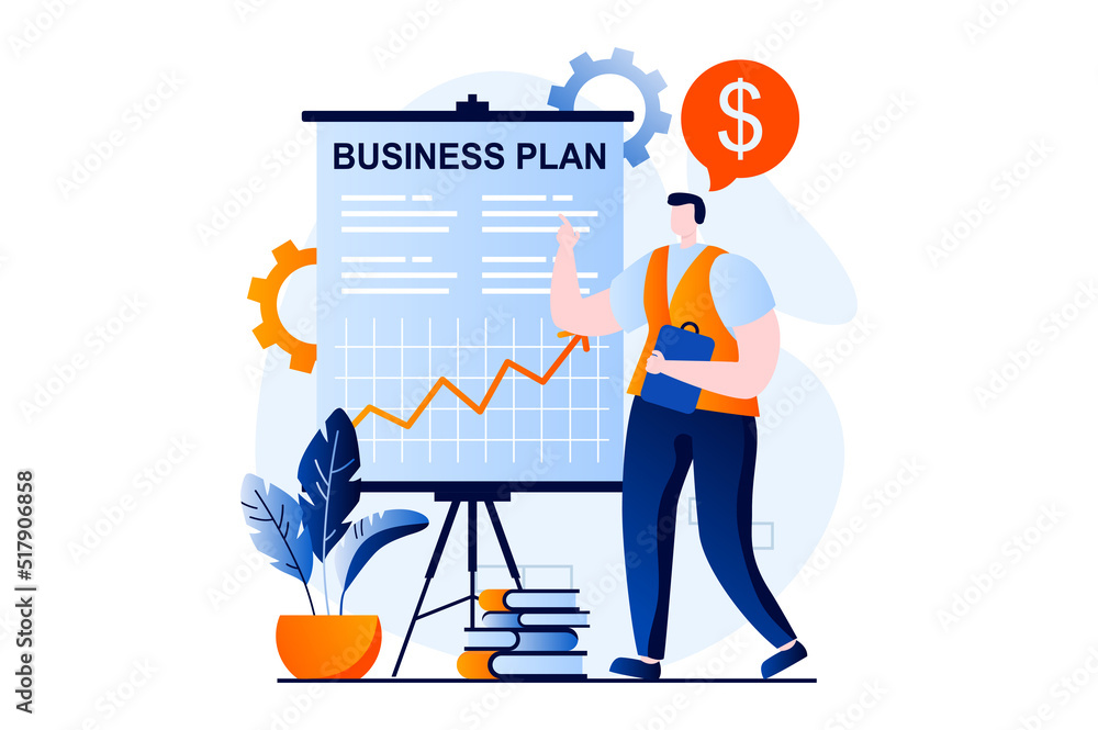 Aufkleber business making concept with people scene in flat cartoon design. businessman develops business plan