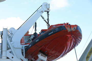 Rescue boat on a deck of the cruise ship  for emergency evacuation