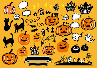 ハロウィン　かぼちゃやお化けのイラスト素材セット