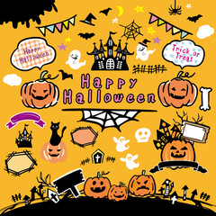 ハロウィン　かぼちゃやお化けのイラスト素材セット