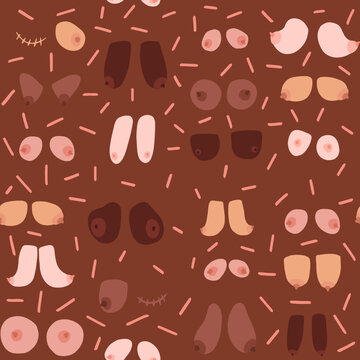 Breast cancer awareness month, cute breasts seamless pattern, flat vector illustration