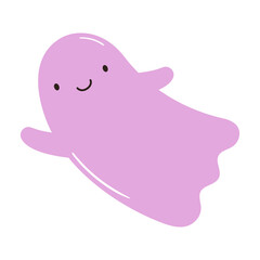 Vector illustration of cute halloween ghost with face expression. Hand drawn magic character for kids. Simple friendly creature for card, poster, invitation design