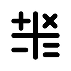 Calculation black glyph ui icon. Four rules of arithmetic. Estimate and count. User interface design. Silhouette symbol on white space. Solid pictogram for web, mobile. Isolated vector illustration