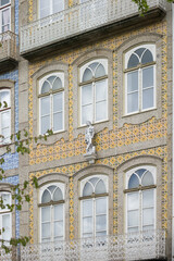 Townhouse facade with azulejos in Braga Portugal