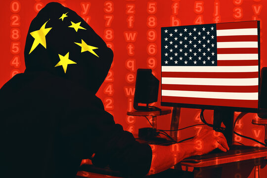 Chinese Hacker Attacks America. China Vs USA. East Versus West. Information War Of Two Nations.