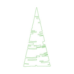 Fototapeta premium Abstract evergreen tree with lush side branches. Stylized coniferous tree. Ecology and nature symbol. Spreading crown shape. Green whimsical silhouette for winter holidays. Hand drawn isolated. 