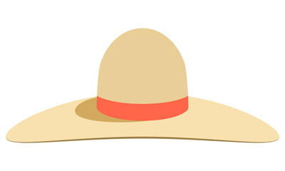Straw hat with an orange ribbon. Vector cartoon illustration