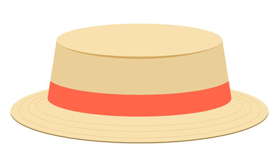 Straw hat with an orange ribbon. Vector cartoon illustration