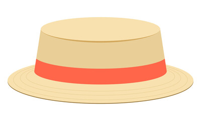 Straw hat with an orange ribbon. Vector cartoon illustration