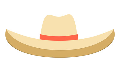 Straw hat with an orange ribbon. Vector cartoon illustration