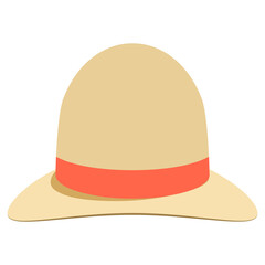Straw hat with an orange ribbon. Vector cartoon illustration