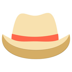 Straw hat with an orange ribbon. Vector cartoon illustration