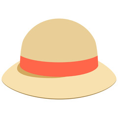 Straw hat with an orange ribbon. Vector cartoon illustration