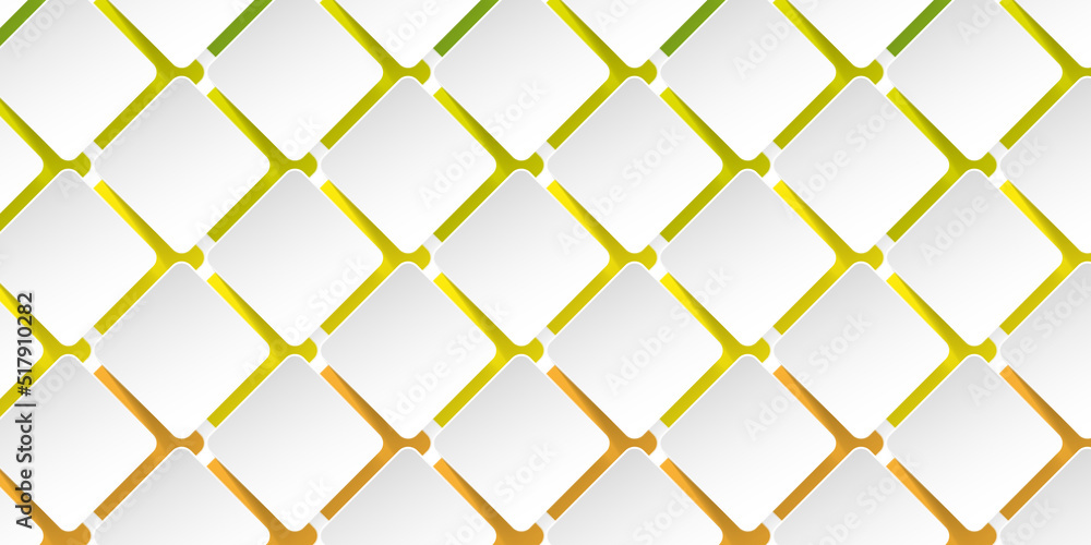 Poster abstract 3d slightly curled paper cut white round squares pattern on colorful background - vector de