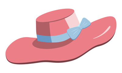 Women`s hat with ribbon. Cartoon illustration