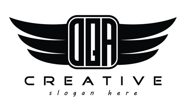OQA three Letter Wings minimalist creative concept flag Flying abstract Initial wing symbol icon professional logo design, Vector template