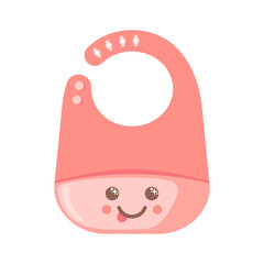 Silicone or plastic kawaii baby bib with a pocket icon in flat style isolated on white background.