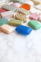 Colorful solid soap bar selection background