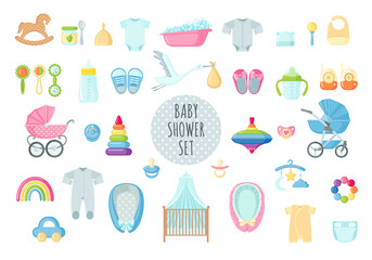 Set of cute baby elements. Baby shower collection.