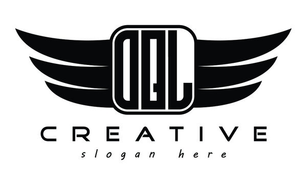 OQL three Letter Wings minimalist creative concept flag Flying abstract Initial wing symbol icon professional logo design, Vector template