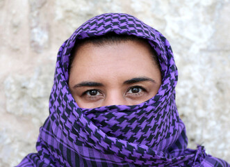 Women with islamic scarf Keffiyeh only eyes open